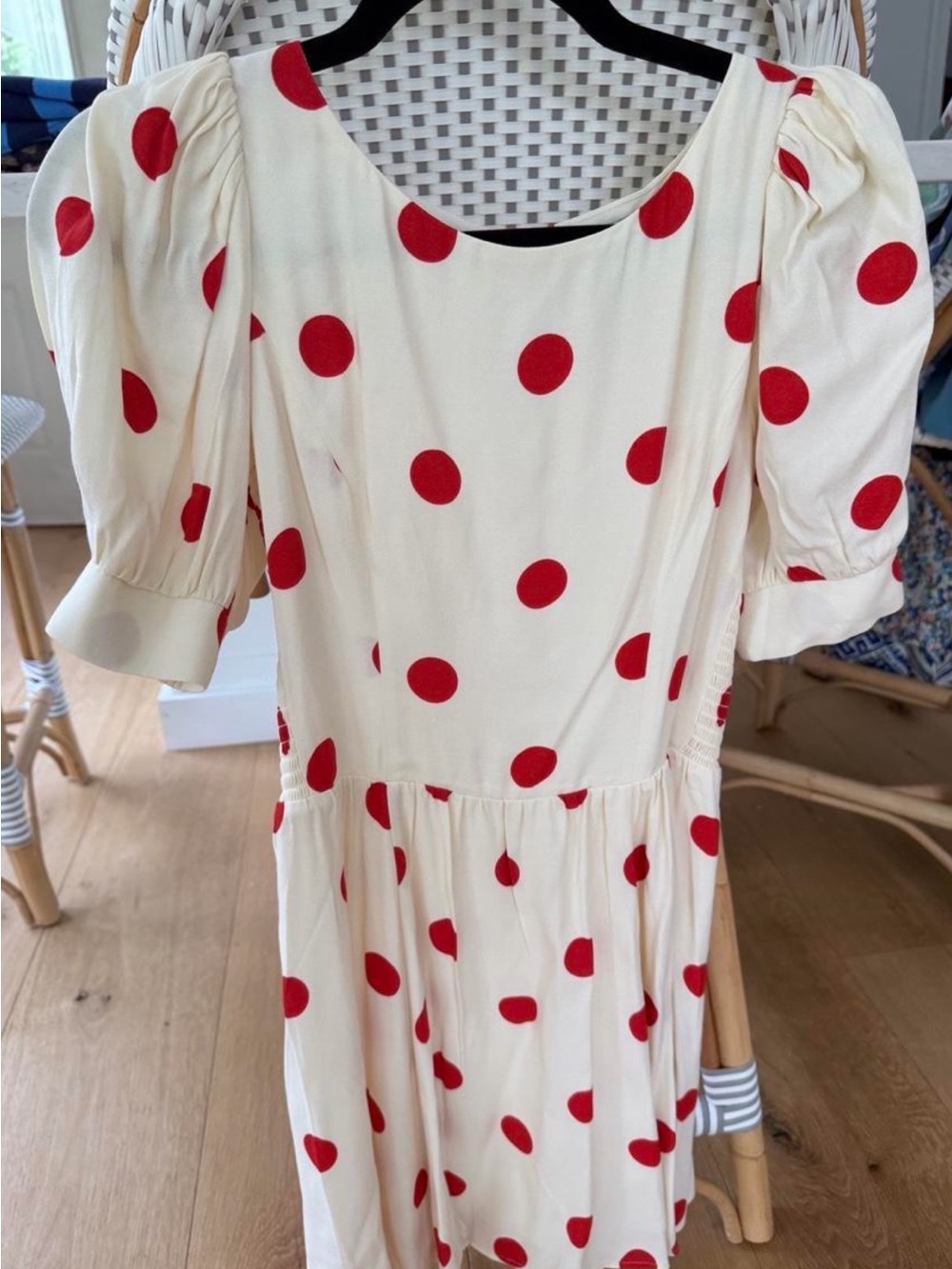 Reformation Cream Mini Dress with Burnt Orange Polka Dots